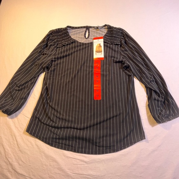 Adrianna Papell Tops - Adrianna Papell Women's 3/4 Sleeve Stretch Smocked Shoulder Blouse, Black, M